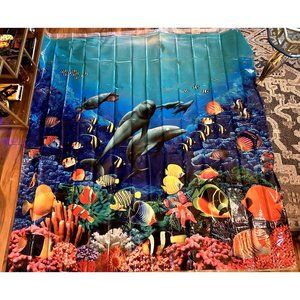 NEW PEVA Nautical Ocean Kid Sea Tropical Fish Dolphin Shower Curtain Backdrop